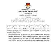 BERIKUT PENGUMUMAN KPU NTB TERKAIT PENDAFTARAN PASLON GUBERNUR DAN WAKIL GUBERNUR NTB
