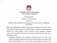 PENGUMUMAN KPU SUMBAWA TERKAIT PENDAFTARAN PASLON BUPATI/WAKIL BUPATI SUMBAWA 2024