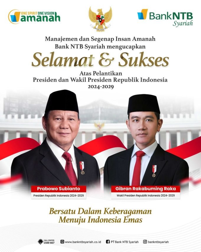 Bank NTB Syariah : Selamat Atas Dilantiknya Presiden/Wakil Presiden RI 2024-2029