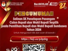 PENGUMUMAN SALINAN SK PENETAPAN PASLON BUPATI/WAKIL BUPATI SUMBAWA TERPILIH 2024