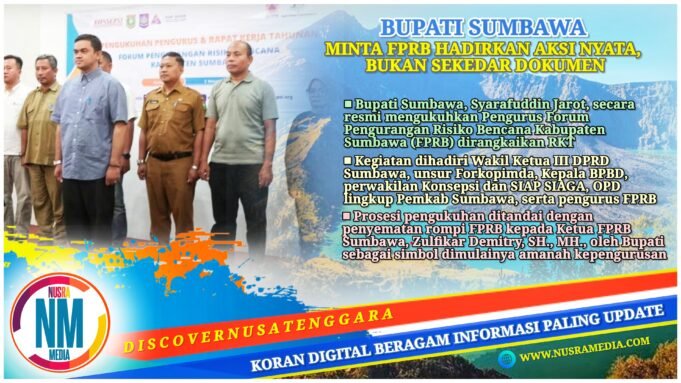 Bupati Jarot Kukuhkan Pengurus FPRB Sumbawa, Tekankan Kesiapsiagaan hingga Tingkat Desa